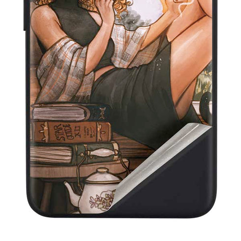 Cozy Autumn Library Witch with Cat and Coffee by Ivy Dolamore Google Pixel 4a Skin